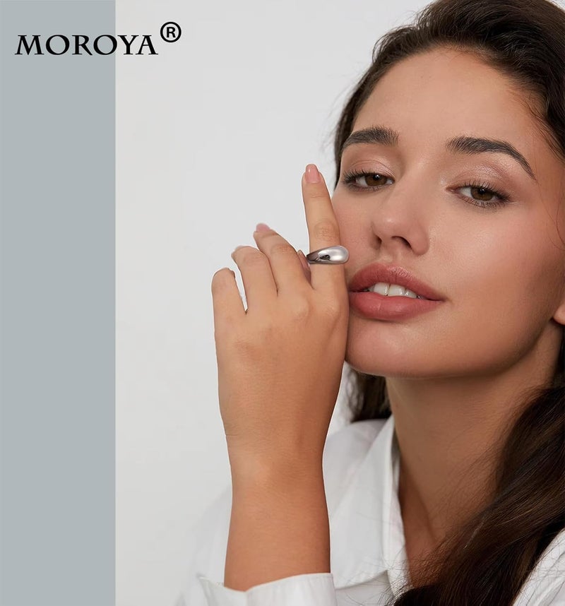 MOROYA 10PCS Gold Dome Chunky Rings for Women 18K Gold Plated Braided Twisted Round Signet Rings Adjustable Open Ring Band Statement Jewelry Size 7-9 - Image 3